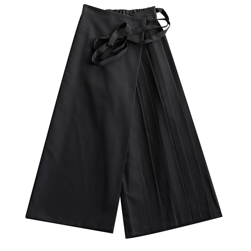 Mode coréenne nouveau automne irrégulier faux deux pièces jupe pantalon femmes pantalon à jambes larges dames taille élastique bretelles pantalon décontracté dame