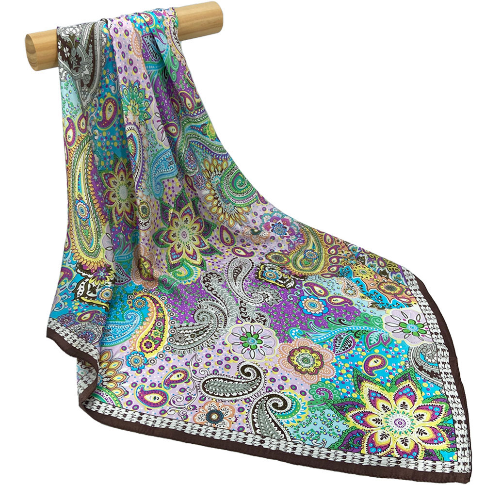 85cm 100% Pure soie écharpe femmes Bandana mâle élégant Paisley imprimé carré luxe cou foulards femme mouchoir enseignants cadeau