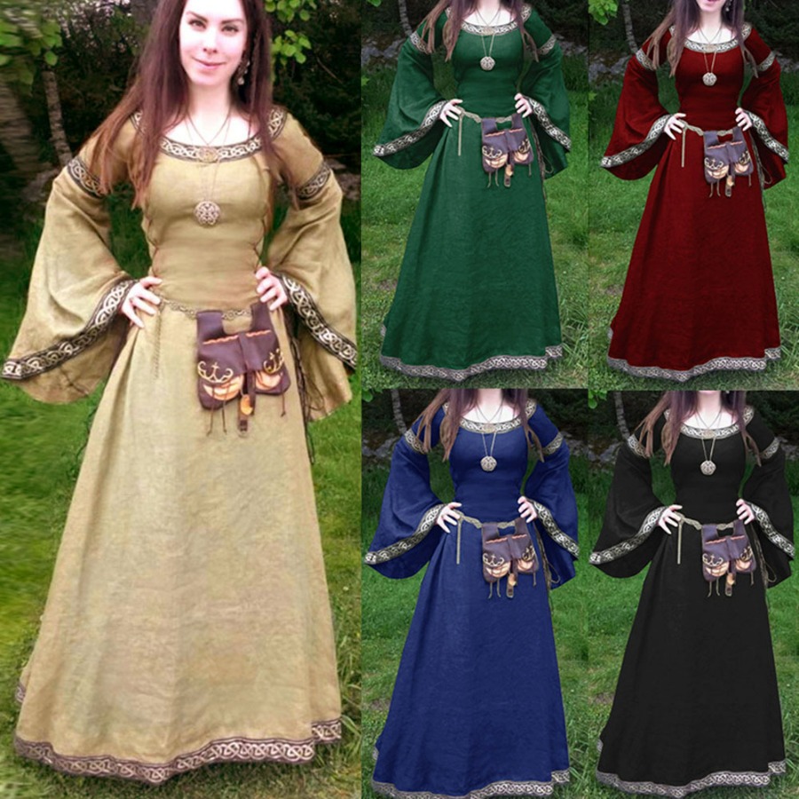 Costumes de Cosplay classiques médiévaux pour femmes, robes de fête de carnaval d'halloween, à manches longues, robes de la Renaissance du moyen âge