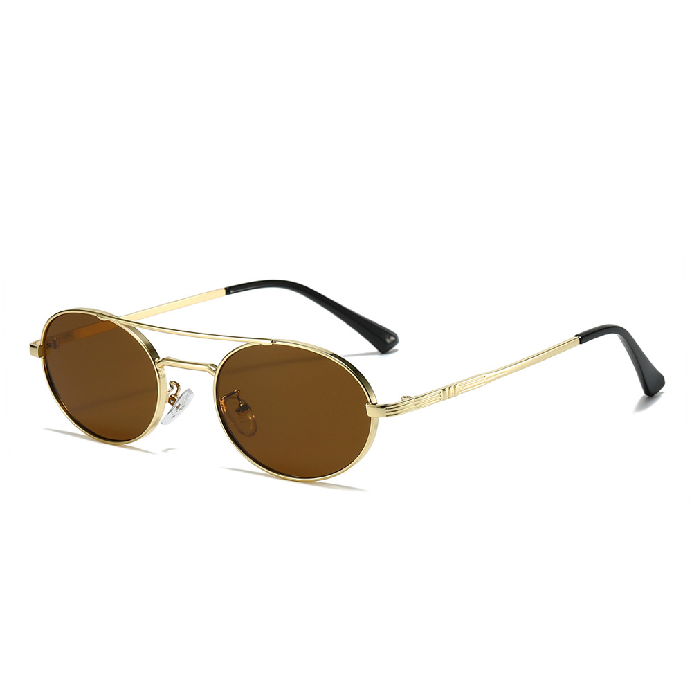 Lunettes de soleil ovales à petite monture pour femmes, vintage, marque de mode, double pont en métal, lunettes rétro pour dames, ombre