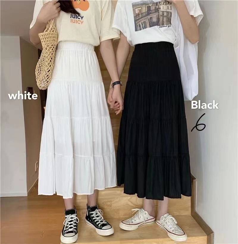 Printemps été femmes jupes Vintage taille haute élastique Patchwork blanc noir Chic longue gâteau a-ligne jupe