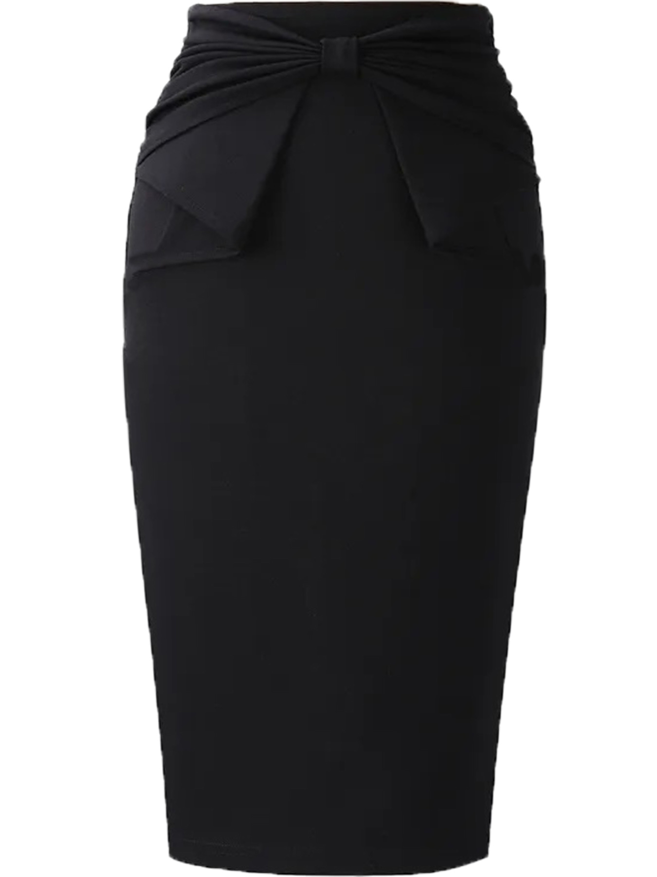 Jupe crayon élégante noire à taille haute avec nœud papillon pour femme, idéale pour le bureau et le travail, longueur genou