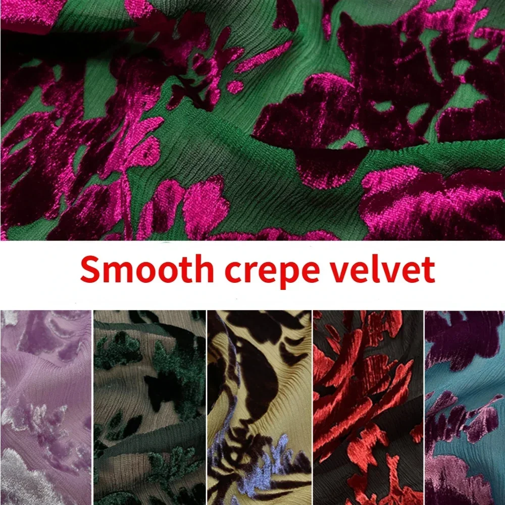 Robe Cheongsam en Velours pour Femme, Crêpe Inicante, Écharpe Mûre, Brûlé, Flottant, Grille au Mètre, Plante, Fleur