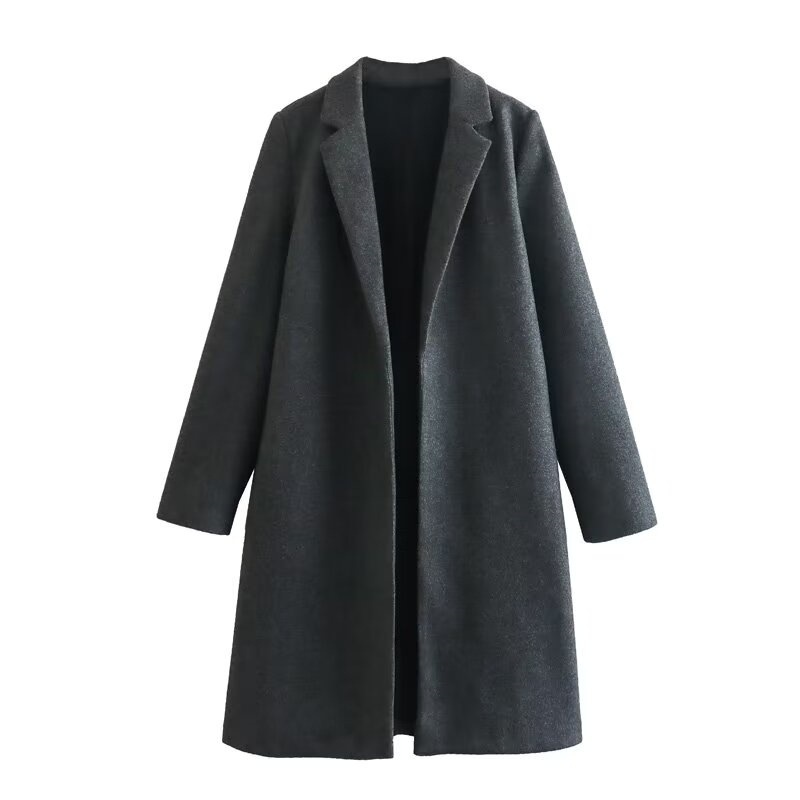 Manteau mi-long à col rabattu et manches longues, style automne, ouvert sur le devant, vêtement d'extérieur PB&ZA2025, manteau en polyester tendance pour femmes