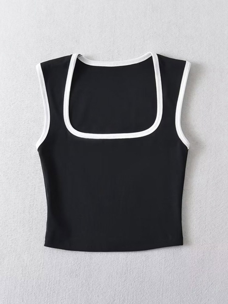 Débardeur sans manches pour femme, Slim, couleur contrastée, décontracté, col carré, haut court, vêtements Streetwear, Y2k, 2024