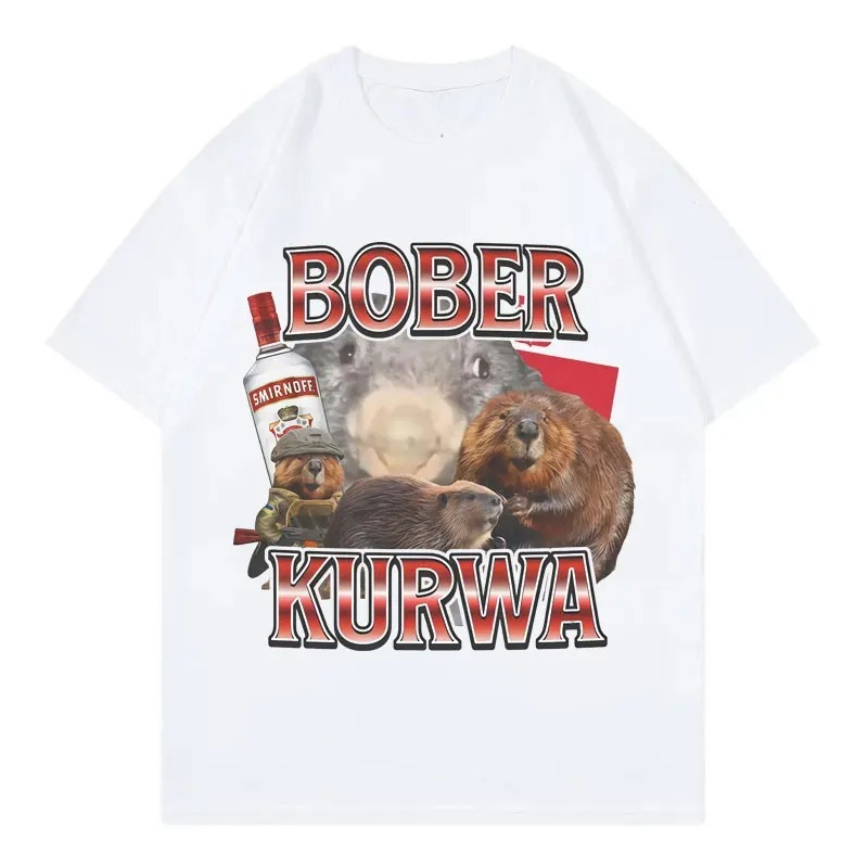 T-shirt Homme Graphique Y2K à Manches Courtes et Col Rond – Motif Souris Amusante Bober Kurwa