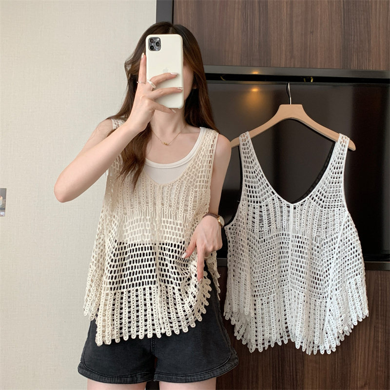 Top en crochet bohème ajouré en dentelle sans manches, débardeur tricoté pour femme, camisole d'été, cache-maillot de plage, tenue de villégiature