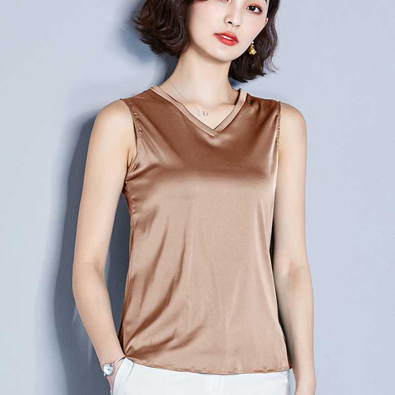 Nouvelle Blouse Sans Manches en Soie Imitée pour Femme, Haut Sexy à Col Halter