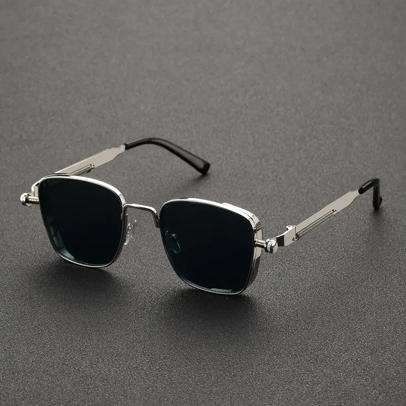 Lunettes de soleil vintage steampunk carrées pour hommes, monture métallique avec charnières à ressort, lunettes de conduite tendance pour femmes