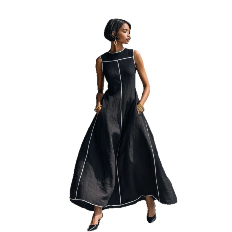 Nouvelle Robe d'été 2026 pour Femme avec Couleurs Contrastées, Sans Manches, Coupe Ample, Style Unique et Simple, Tendance et Confortable