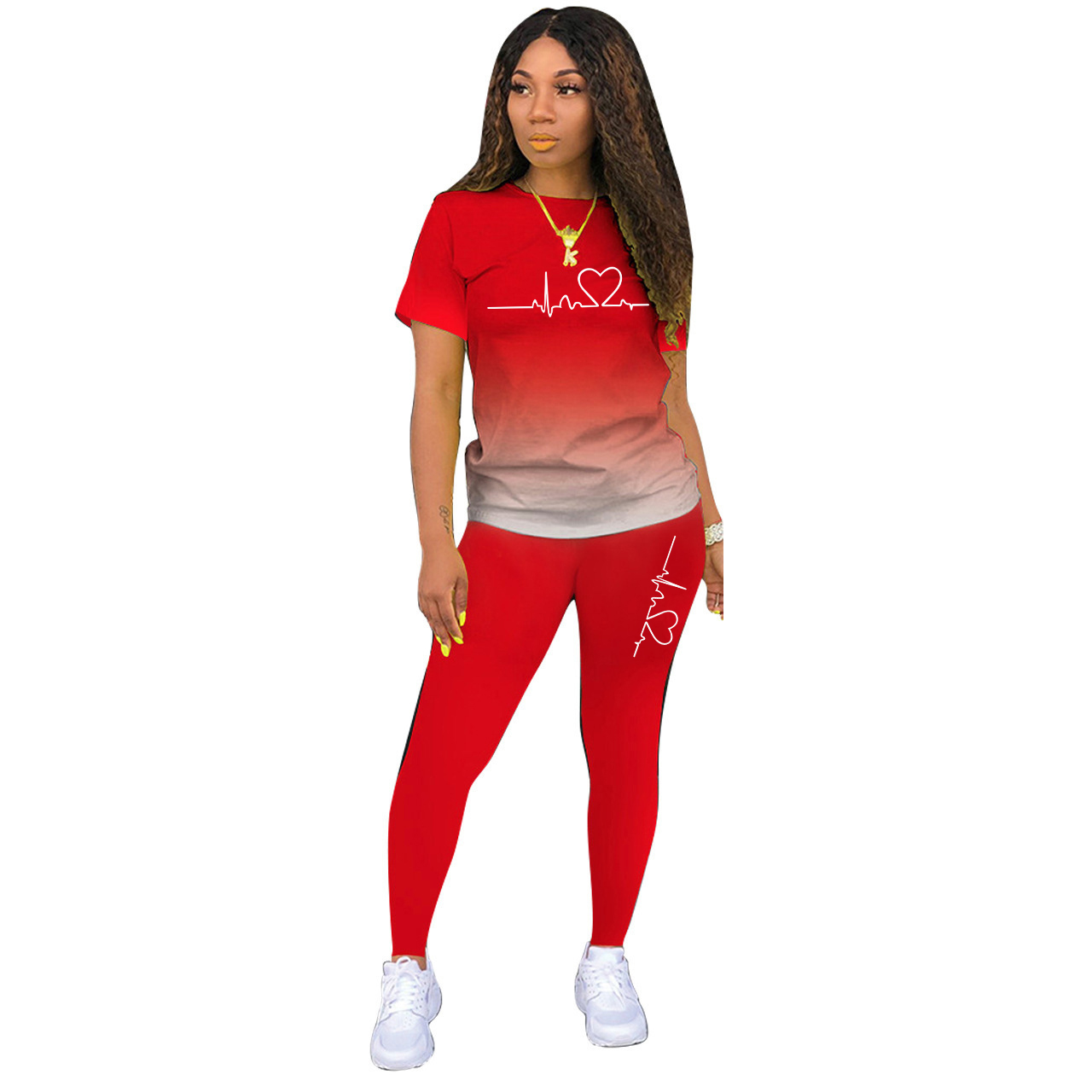 Été femmes mode imprimer vêtements T-shirt et pantalon costume été Sport porter décontracté coton Yoga gymnase dame vêtements costume
