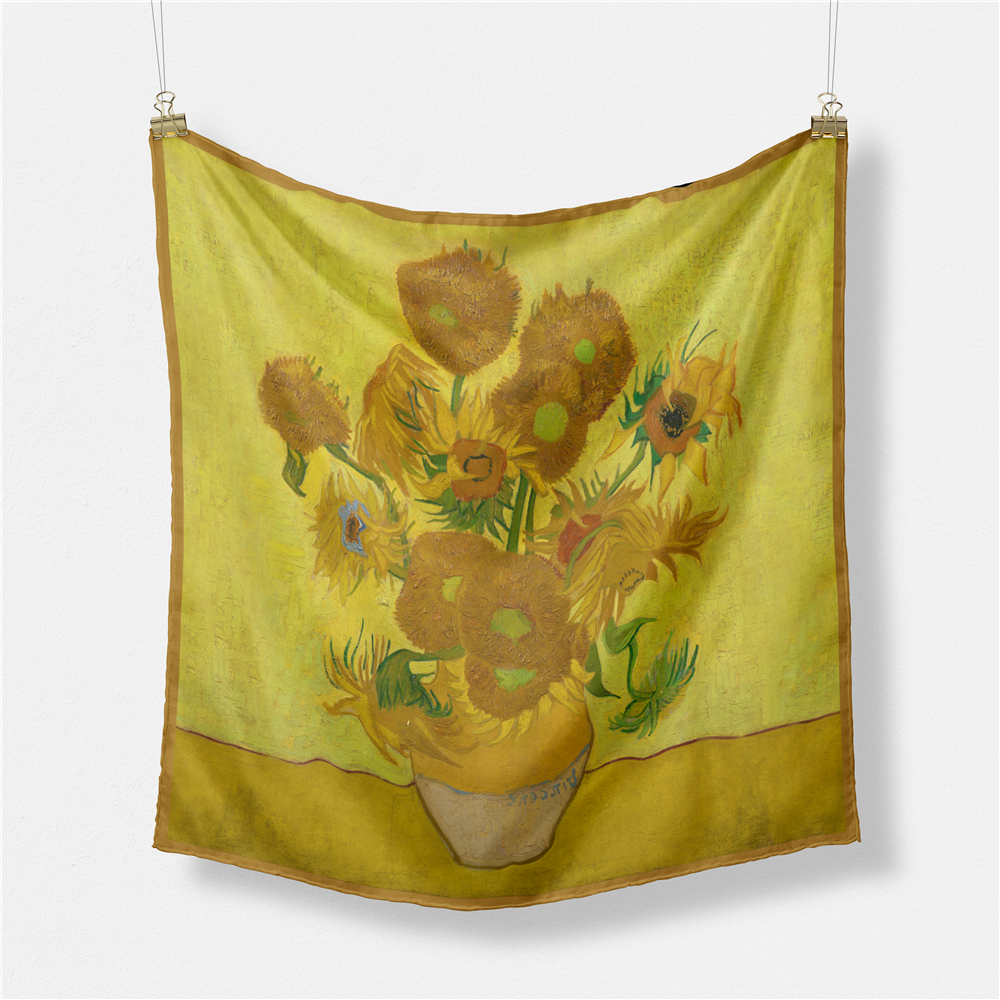 Vesway Van gogh peinture à l'huile foulard en soie mode femmes écharpe foulards carrés foulard tête cou cravate bande foulard Hijabs 53CM