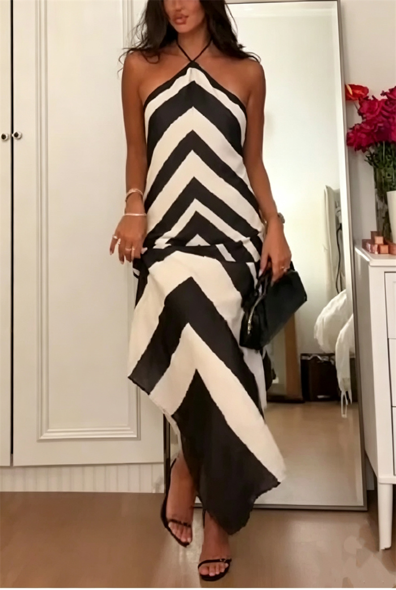 Robe Guobioziy pour femme, nouvelle collection automne 2026, rayée, col halter, sans manches, coupe ajustée, tenue tendance pour femme