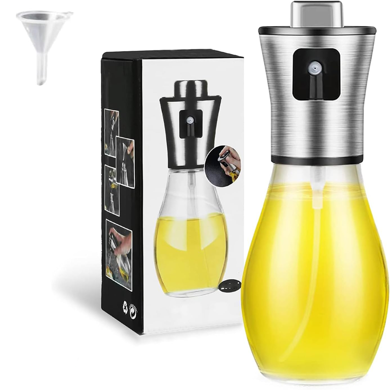 Pulvérisateur d'huile d'olive pour la cuisine, pulvérisateur d'huile d'olive en verre de 200 ml, pulvérisateur d'huile végétale avec entonnoir, pulvérisateur d'huile, pour la cuisson, la friture, etc.