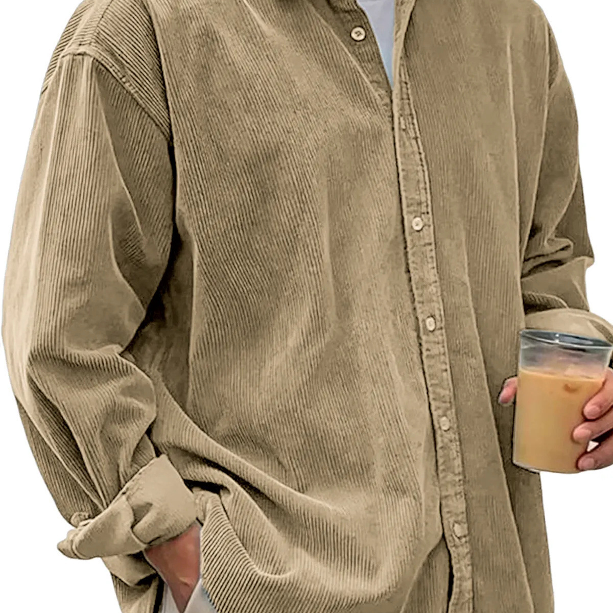 Nouvelle chemise en velours côtelé hommes à manches longues à la mode décontracté ample épais automne hiver Shacket vêtements d'extérieur pour hommes