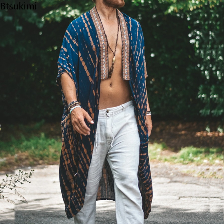 Été nouveaux hommes châle manteau vacances plage Style Protection solaire couvertures décontracté imprimé longs Cardigans lâche Cape veste pour hommes