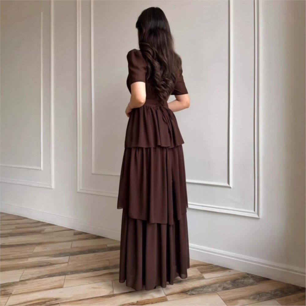 Robes Élégantes 2026 pour Femme – Robe de Soirée, Mariage, Cérémonie – Style Rétro, Manches Courtes, Plissée, Couleur Unie, Coupe Ajustée Chic