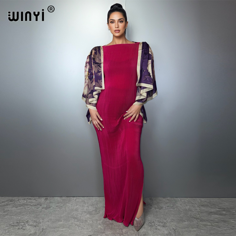 Robe plissée slim WINYI, élastique, style bohème, paréo de plage, caftan de vacances, abaya pour femmes musulmanes, tenue de soirée de luxe Dubaï