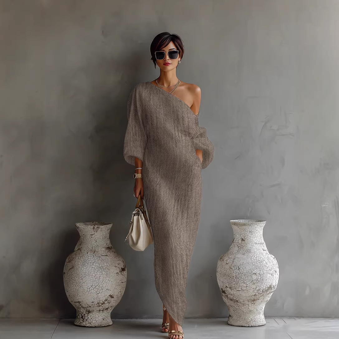 Robes pour femmes Printemps/Été 2026 Nouvelle Collection Haut de Gamme Robe Longue à Manches Longues Épaules Dénudées Taille Mi-Haute Vêtements Féminins Vestidos