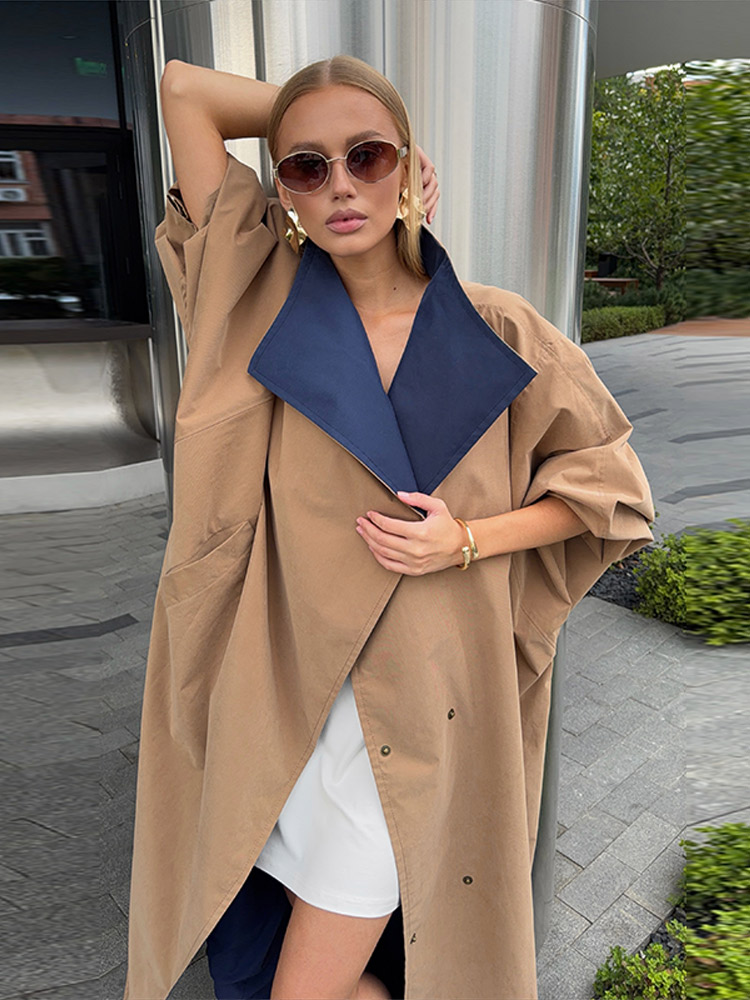 Manteau Trench Chic Effet Froissé Col Montant Manches Lanterne Amples Tissu Imperméable Anti-Plis Automne 2026 Manteaux Quotidiens pour Femme