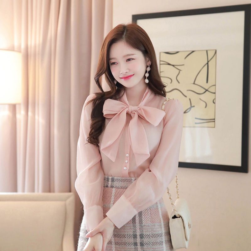 Chemisiers de tempérament élégants pour femmes, pulls à laçage doux, vêtements coréens, document solide, mode printemps et automne, Y-adt