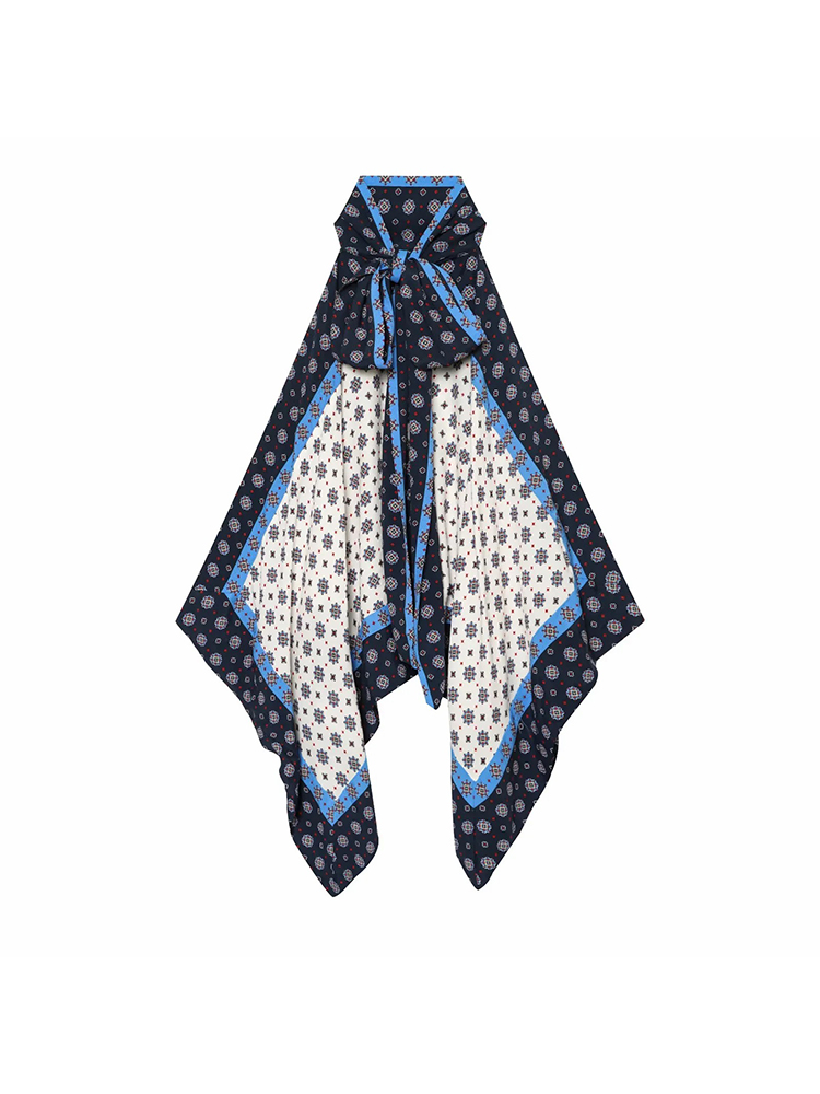 Haut d'été pour femme à col licou imprimé foulard, motif géométrique positionné, sans manches, ourlet asymétrique, dos à nouer, style bohème