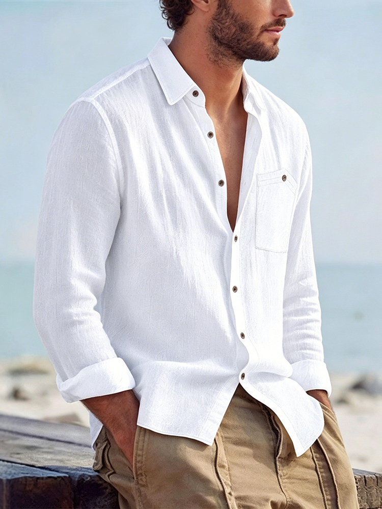Chemises décontractées à manches longues pour hommes, couleur unie, ample, respirant, en lin, pour vacances à la plage, mode printemps automne, Cardigans