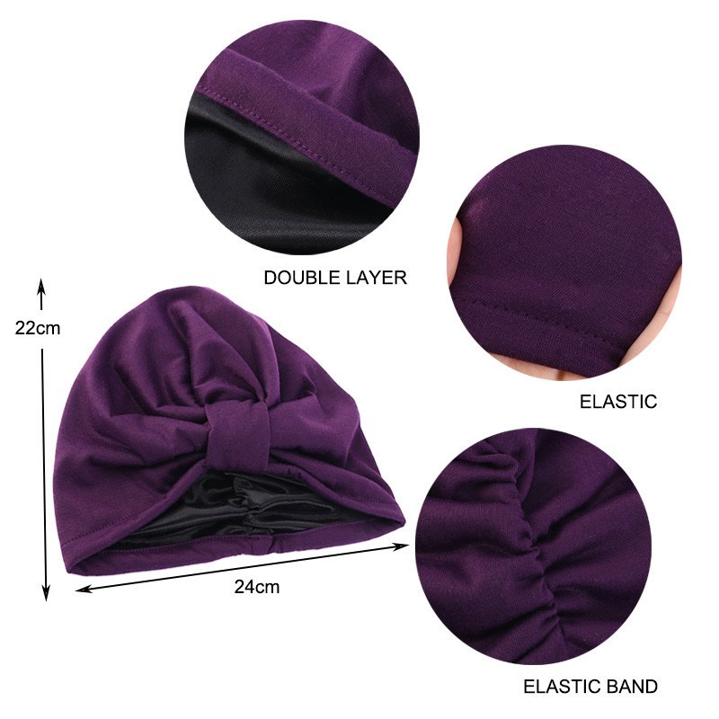 Bonnet turban noué avec doublure en satin pour femme, écharpe de sauna élastique, bonnet pour femme, enveloppes de tête, perte de cheveux, bonnet chimio, document solide