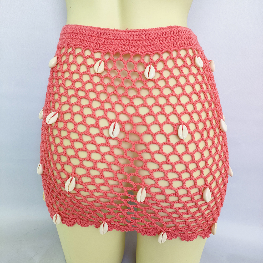Femmes vêtements de plage maillot de bain cache-maillot Boho été transparent évider pansement taille haute jupe de plage courte jupes en tricot au Crochet