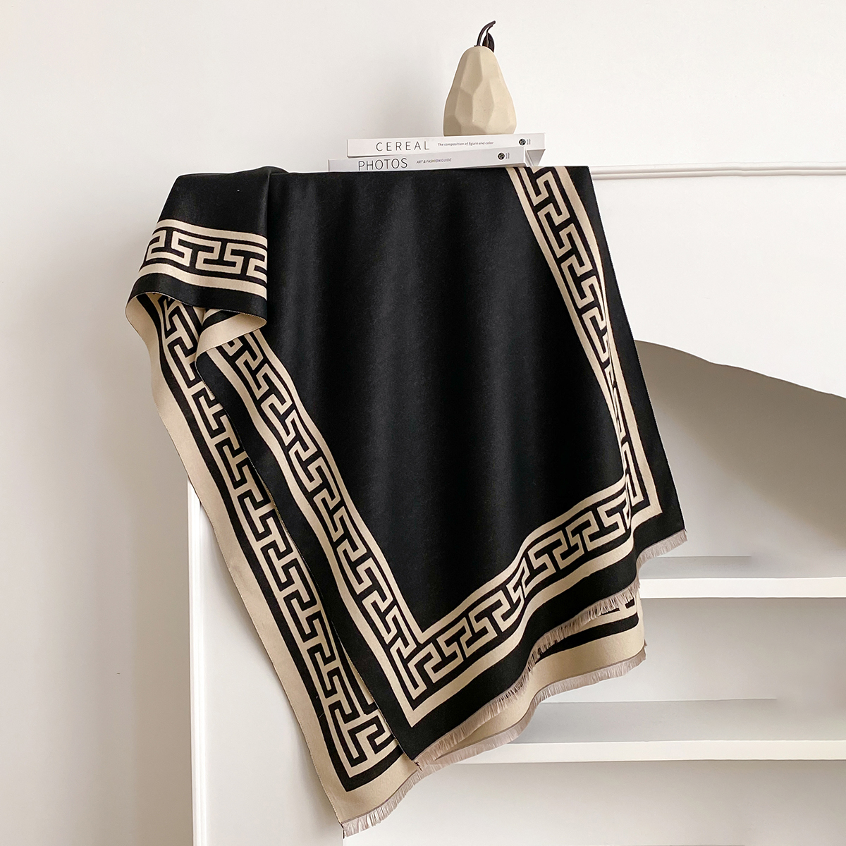Femmes géométrie imprimé Pashmina châle chaud cachemire foulards de luxe hiver épais couverture Bufanda femme enveloppement Bandana Echarpe Poncho