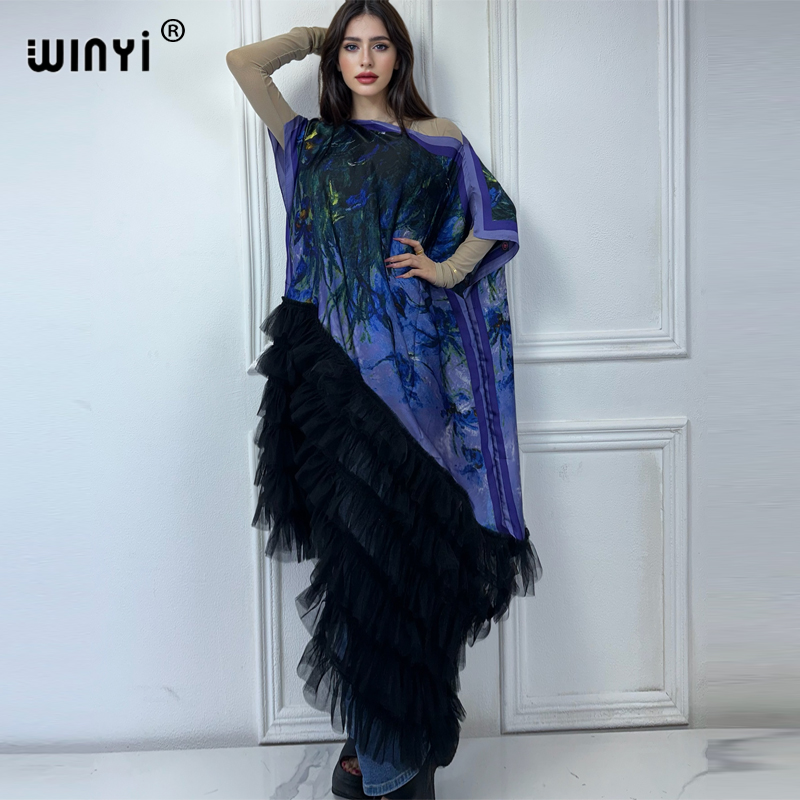 WINYI Africa Clothing Robe Maxi Kaftan Imprimé Bohème Grande Taille pour Femmes, Abaya de Luxe Dubaï 2024, Robe Africaine pour Femmes Musulmanes