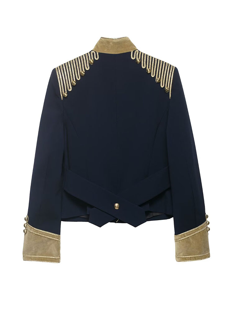 HH Veste Courte Élégante Femme à Manches Longues, Simple Boutonnage, Col Montant Décoré, Coupe Slim, Style Décontracté, Tendance Urbaine