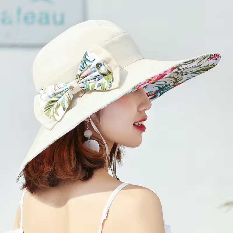 Chapeau de plage d'été style européen et américain, chapeau de soleil arc-en-ciel double face, chapeau de pêcheur à nœud, chapeau d'extérieur à bord large