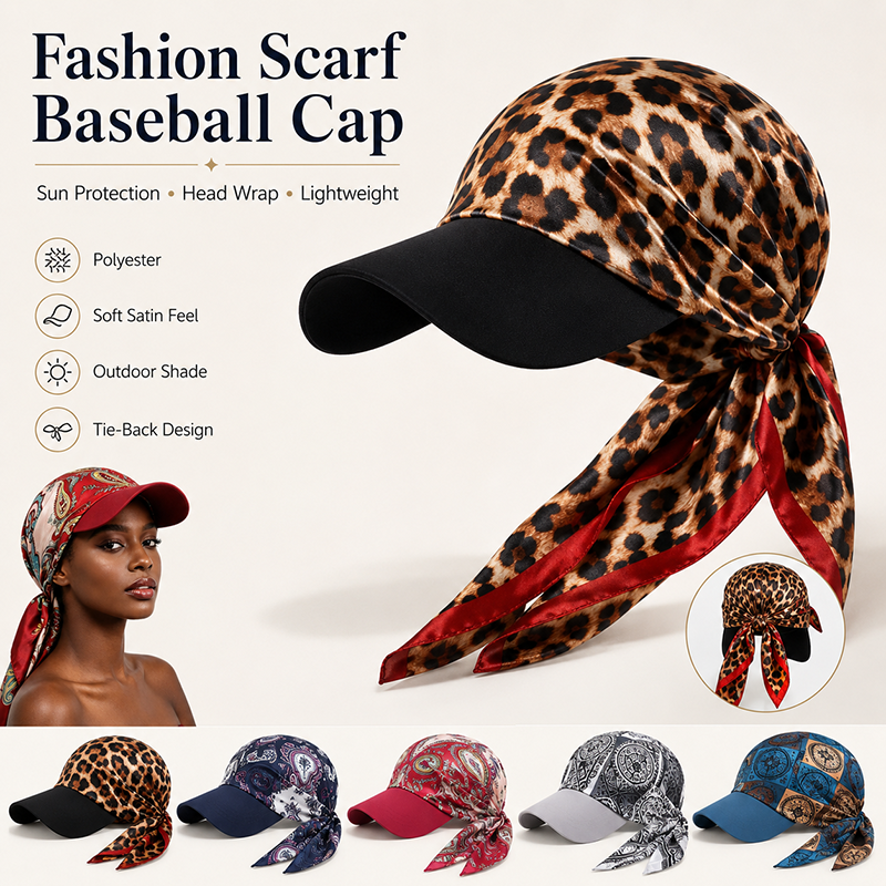 Casquette de baseball pour femme avec foulard intégré, en satin imprimé, protection solaire, à nouer, pour l'extérieur, été, visière pare-soleil