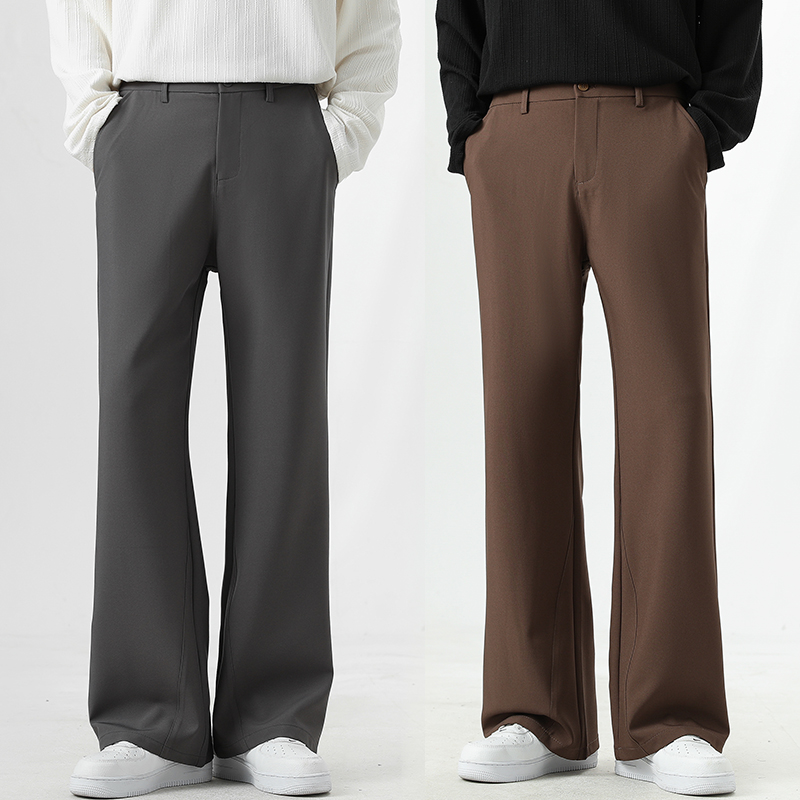 Pantalon de Costume Évasé Coréen pour Homme, Taille Élastique, Coupe Droite Ample, Couleur Unie, Idéal Bureau et Décontracté