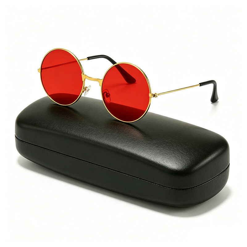 Lunettes de soleil classiques vintage à monture ronde pour hommes et femmes, design de marque, verres solaires unisexes en métal rouge océan et jaune, lunettes de vue 2026
