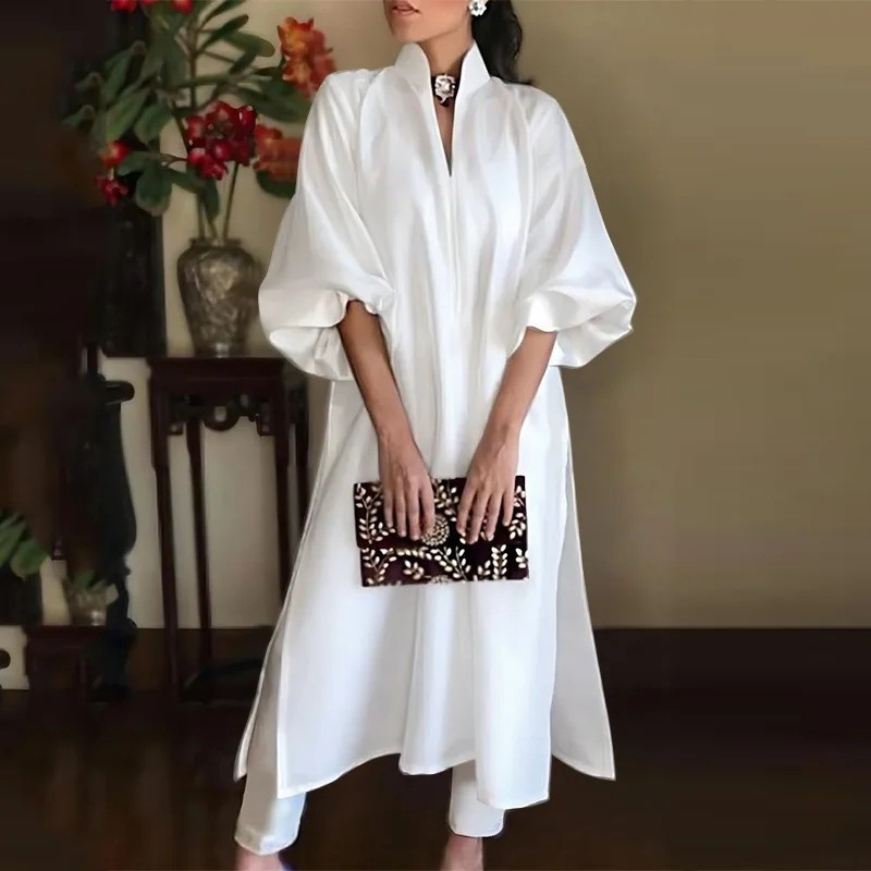 Robe noire pour femme, robe de bureau, nouvelle robe longue maxi décontractée, couleur unie, élégante, élastique, ample, coupe trapèze, robe blanche, Vestidos