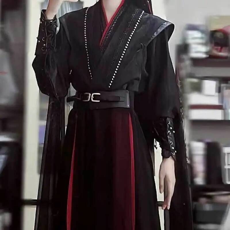 Tenue de chevalier rouge et noire de Style universel, Costume de Cosplay ancien Hanfu Wei Wuxian pour jeunes