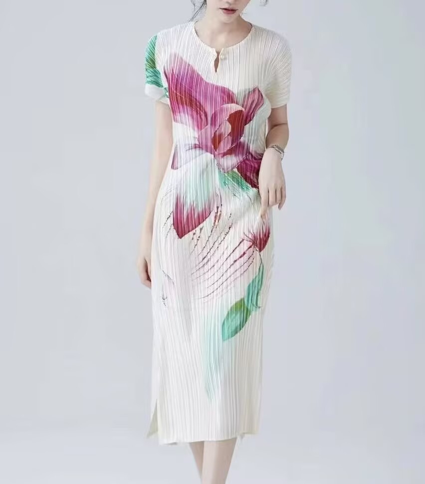 Robe plissée imprimée vent National pour femmes, Cheongsam amélioré à fleurs, Slim, ample, mode rajeunissante, mode été, nouvelle collection