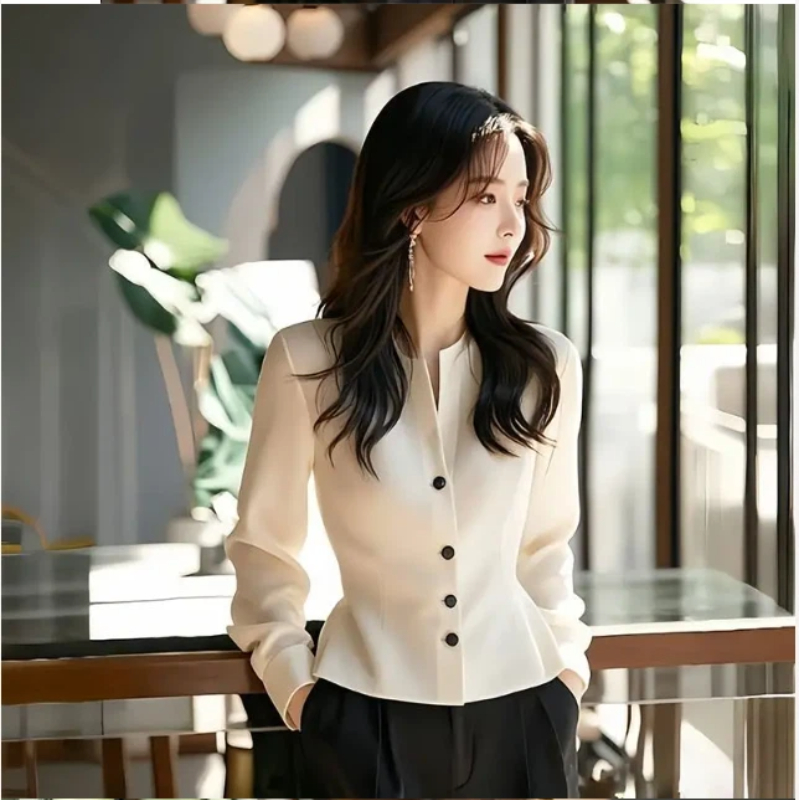 Chemise Courte à Manches sulfpour Femme, Chemisier à lèvent, Couleur Unie, Mode Élégante, Printemps Automne