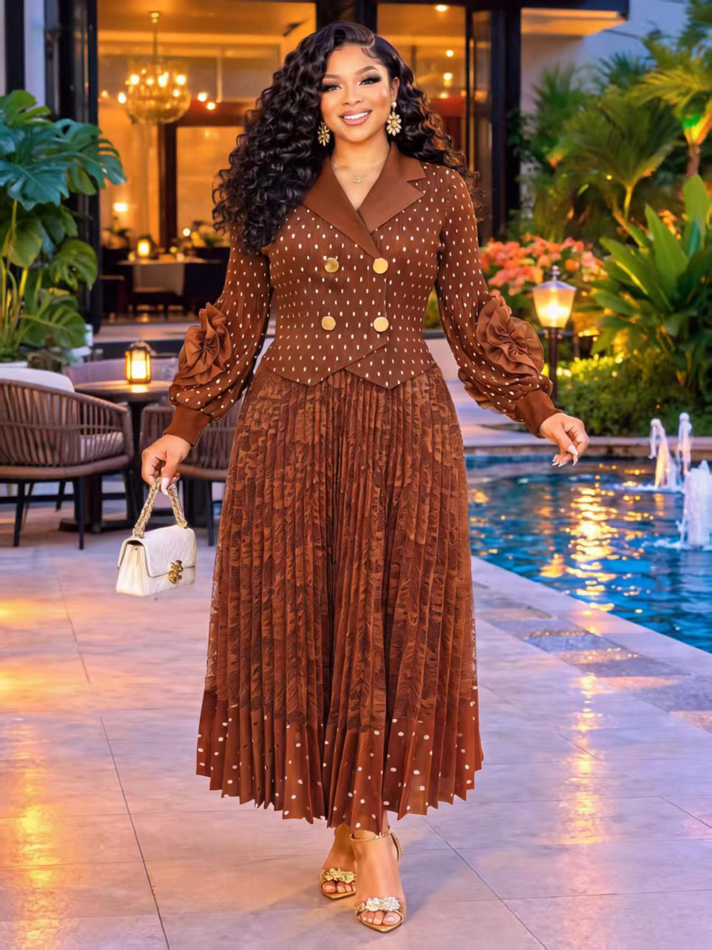 Robes africaines pour femmes, robe de soirée pour mariage, tenue africaine en dentelle plissée Miyake pour dames, robe africaine Dashiki