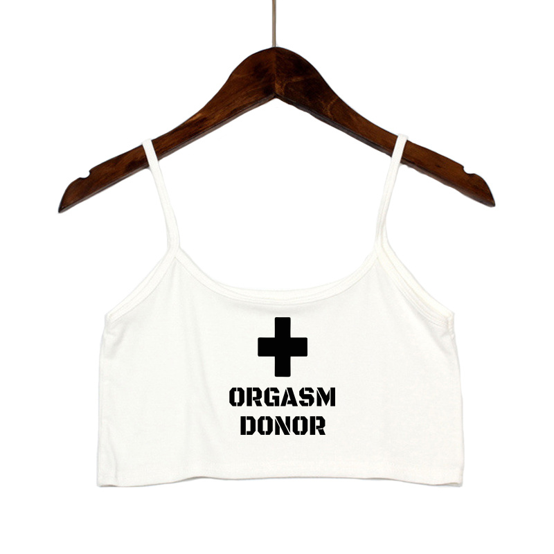 Femmes vêtements Sexy hauts pour femmes mode débardeur ORGASM DONOR lettre imprimer Sexy sans couture sans manches Camis dos nu Camisole