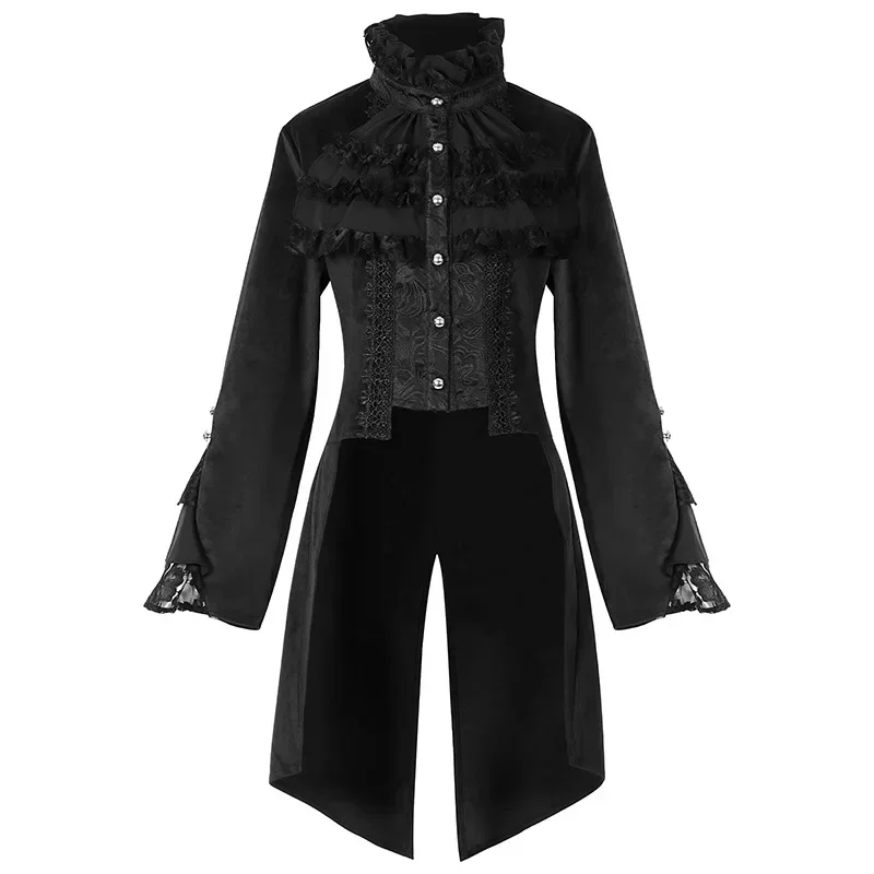 Tailcoat gothique simple boutonnage pour femme, smoking médiéval, mince, foncé, col montant, cour, fête vintage, scène, gril