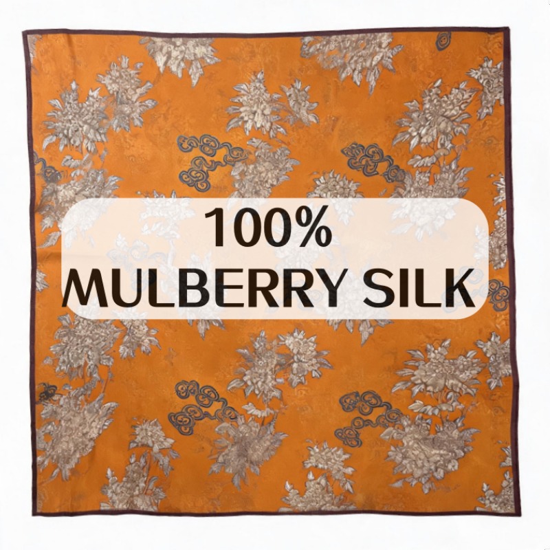 Écharpe carrée de luxe 100% SOIE DE MULBERRY 70cm, imprimé pivoine orientale vintage, foulard pour le cou, décoration de sac, cadeau de vacances pour femme