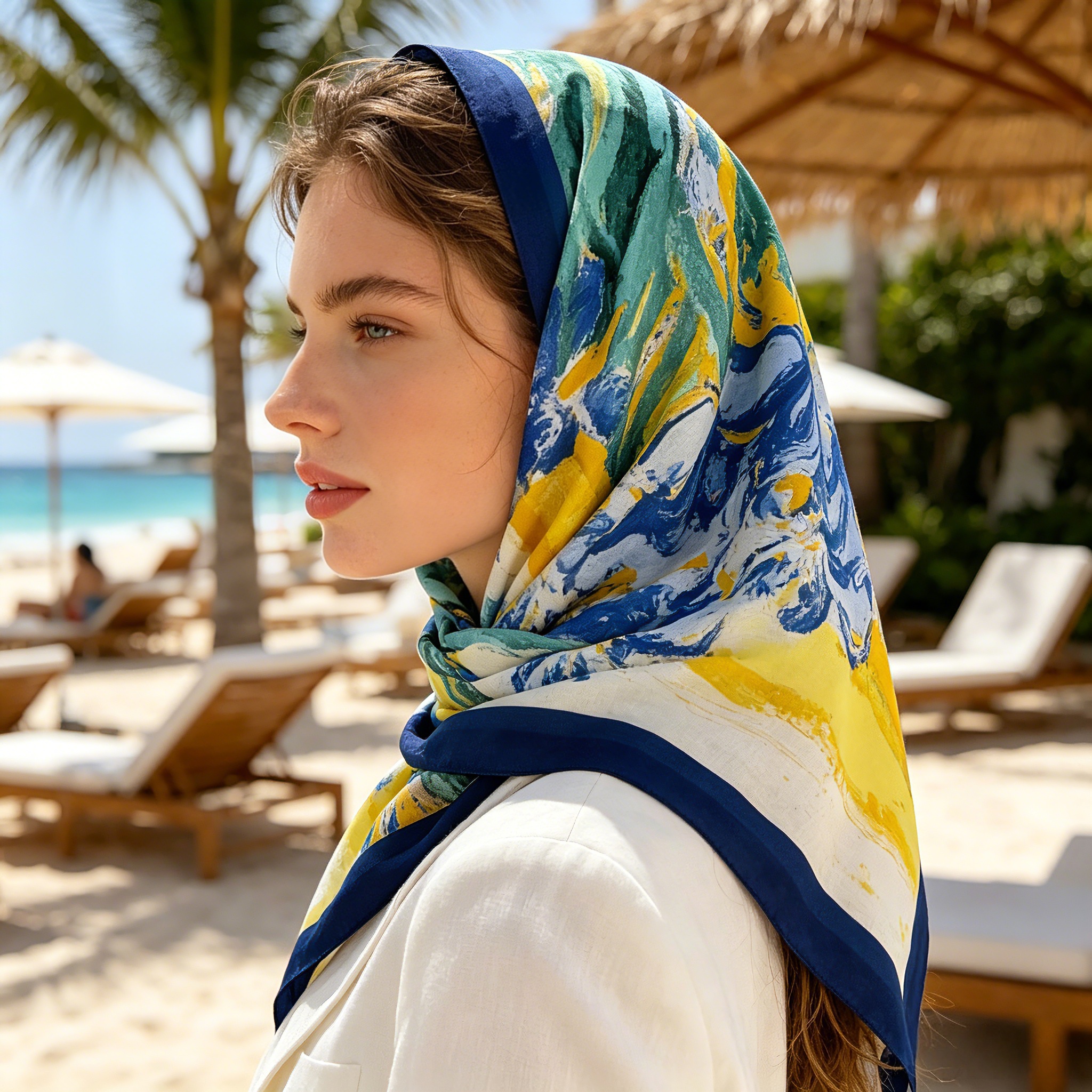 2026 Foulard en satin 90x90cm de marque de luxe, en twill, à motif capillaires, grand format, pour femme, utilisable comme bandana, hijab, châle, écharpe, cache-cou ou enveloppe