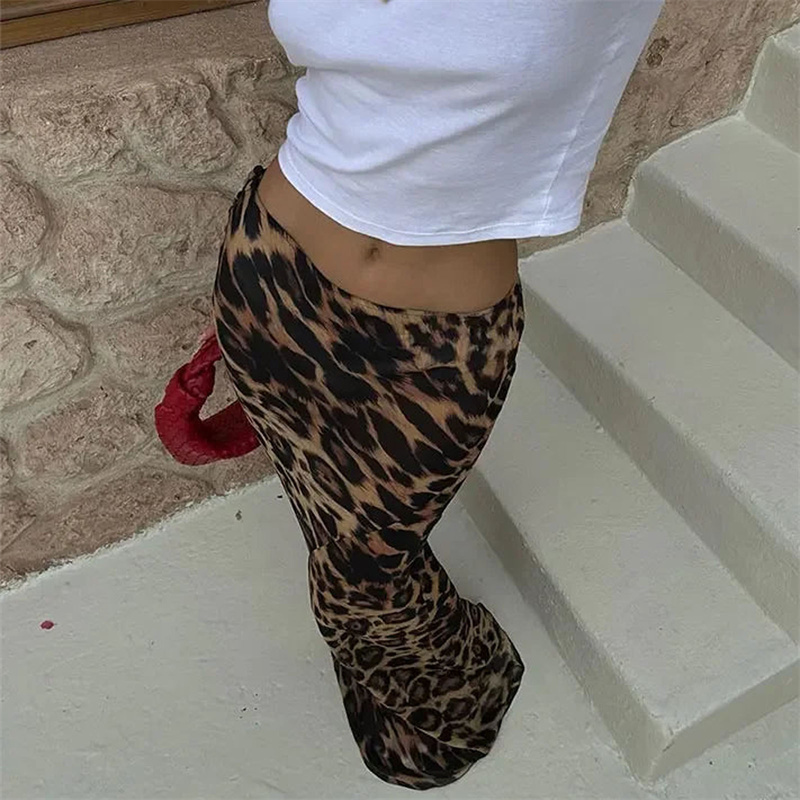 Lamuusaa-Jupe imprimée léopard pour femme, coupe couvertes, taille basse, batterie con, jupes longues, vêtements de fête, streetwear, y2k