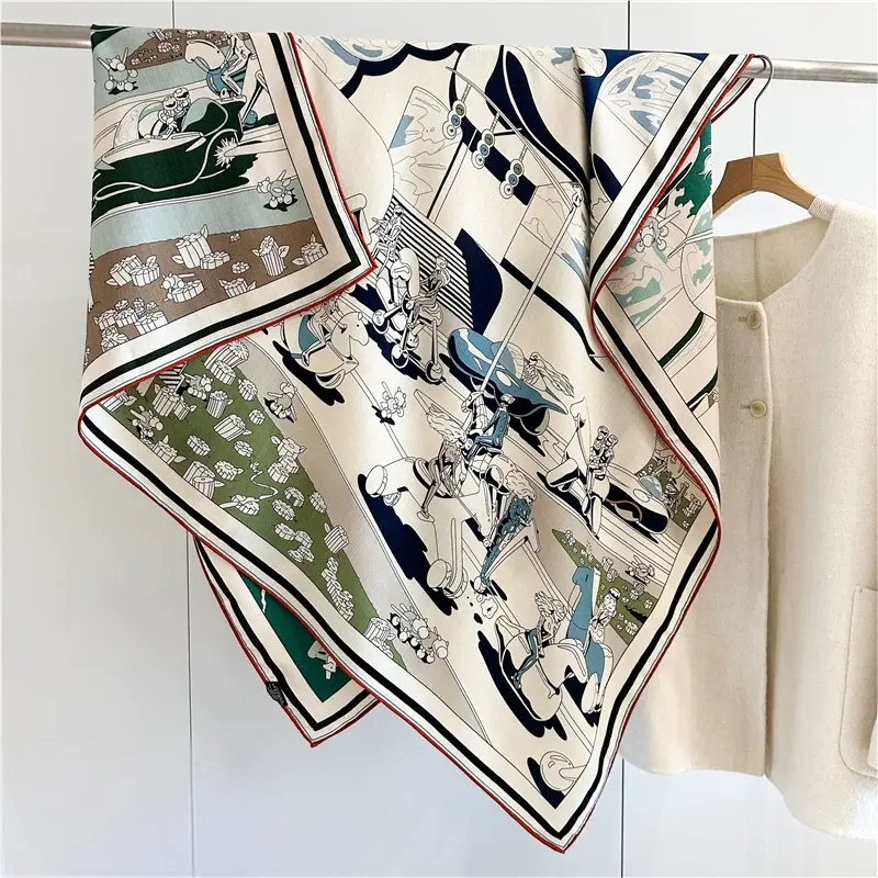 Design de luxe Double face imprimé soie laine femmes châle Bandana mode dame foulards pour l'hiver