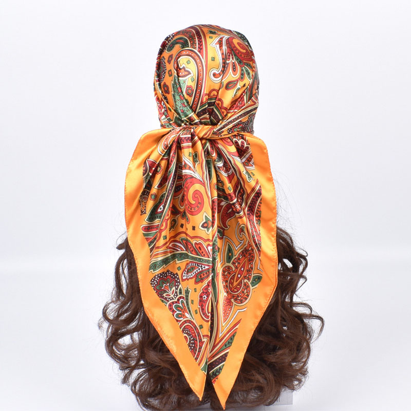 Foulard carré en soie 90x90cm pour femme, imprimé, bandeau, hijab en satin, bandeaux pour cheveux, écharpe, couvre-chef féminin, bandana