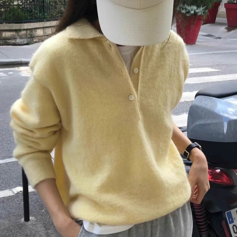 Nouveau pull à col pour femme 2026, 100% laine, pour l'automne et l'hiver, tricot court polyvalent, pull en laine uni pour femme.