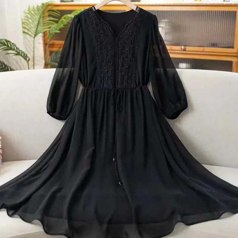 Robe longue en mousseline de soie brodée pour femmes, robes de colonne vertébrale, robes éducatives, printemps, été, nouveau haut de gamme